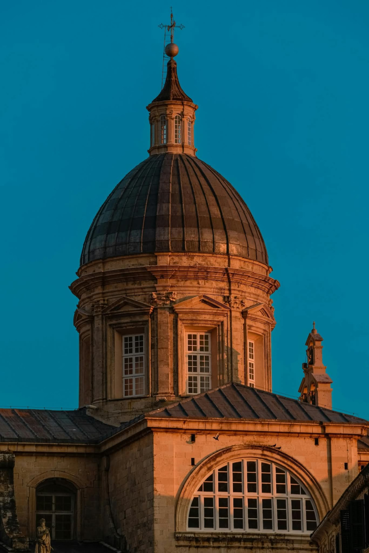 Dubrovnik Cathedral dome lit by warm evening light
