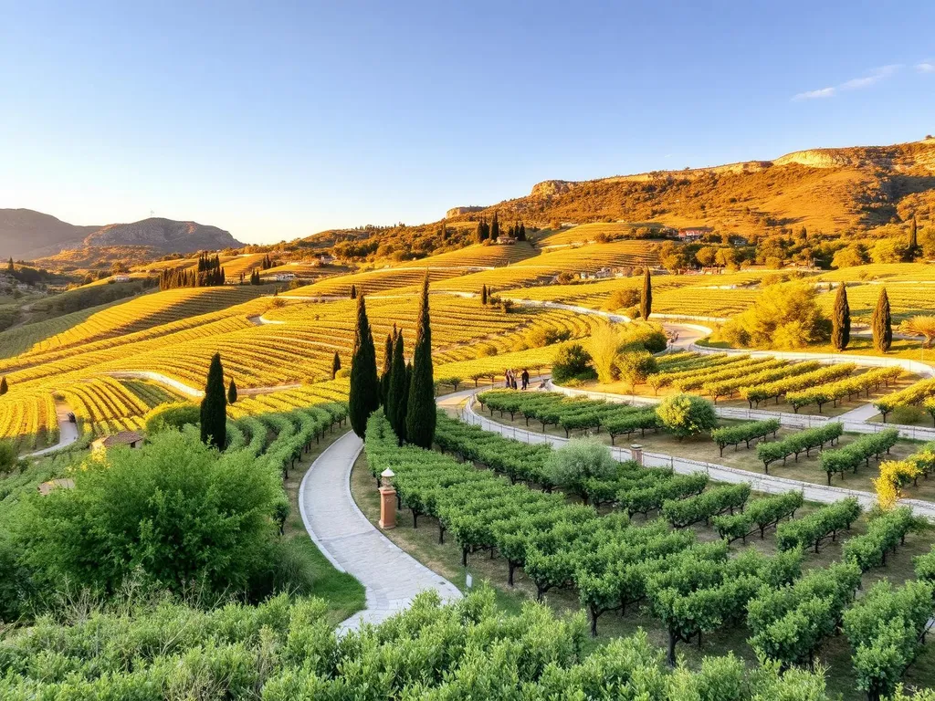 Vineyards and cypress trees on the Pelješac Peninsula near Dubrovnik