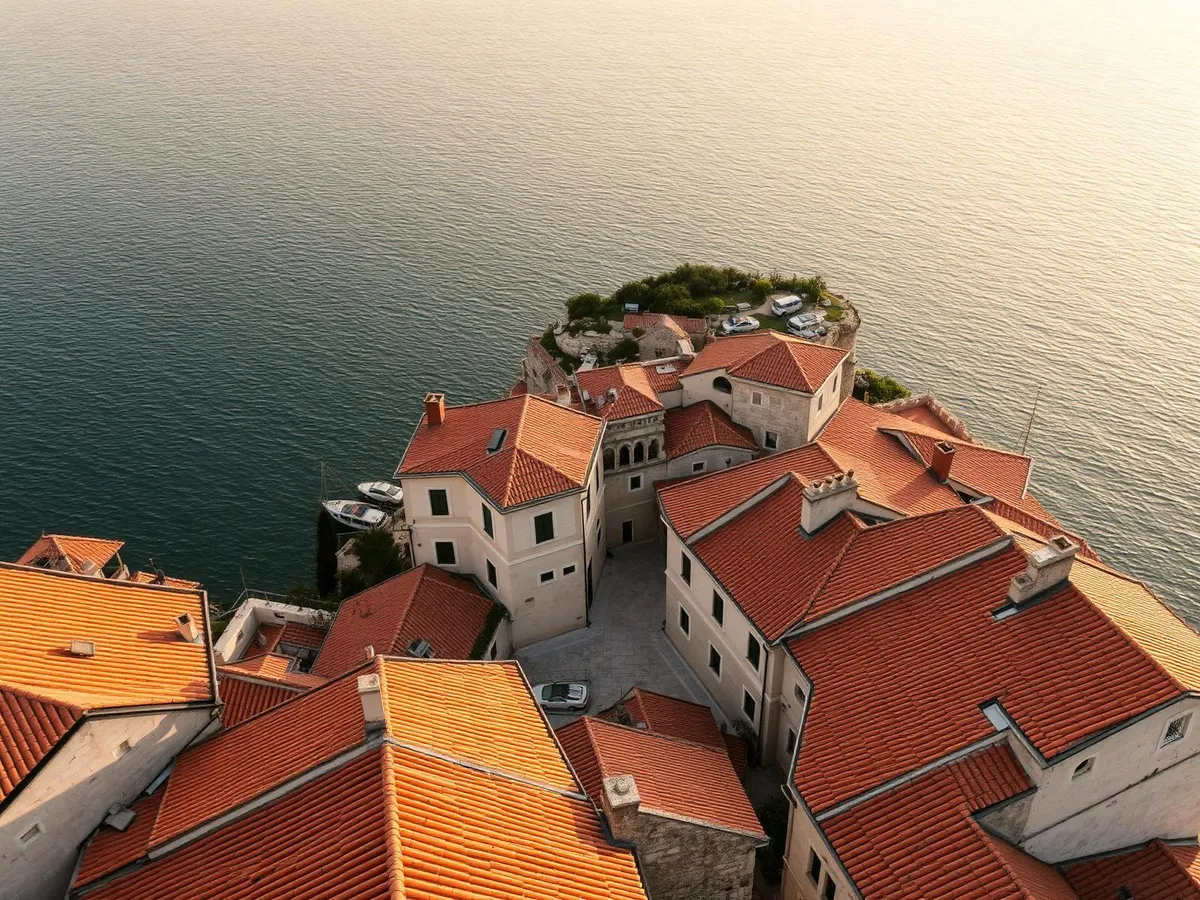 Terracotta rooftops of Dubrovnik's Old Town at golden hour
