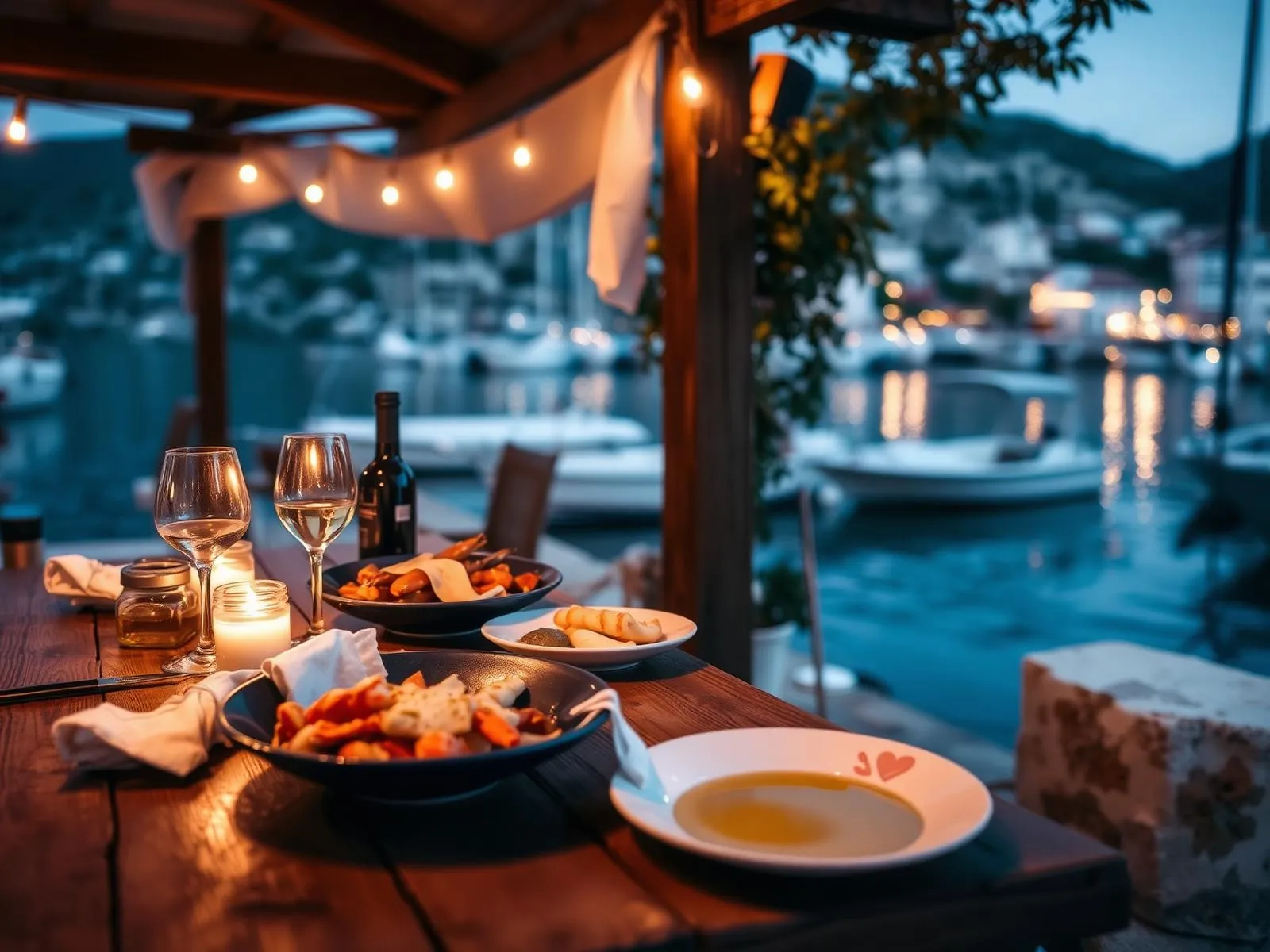 Candlelit seaside dinner at a traditional Dalmatian konoba