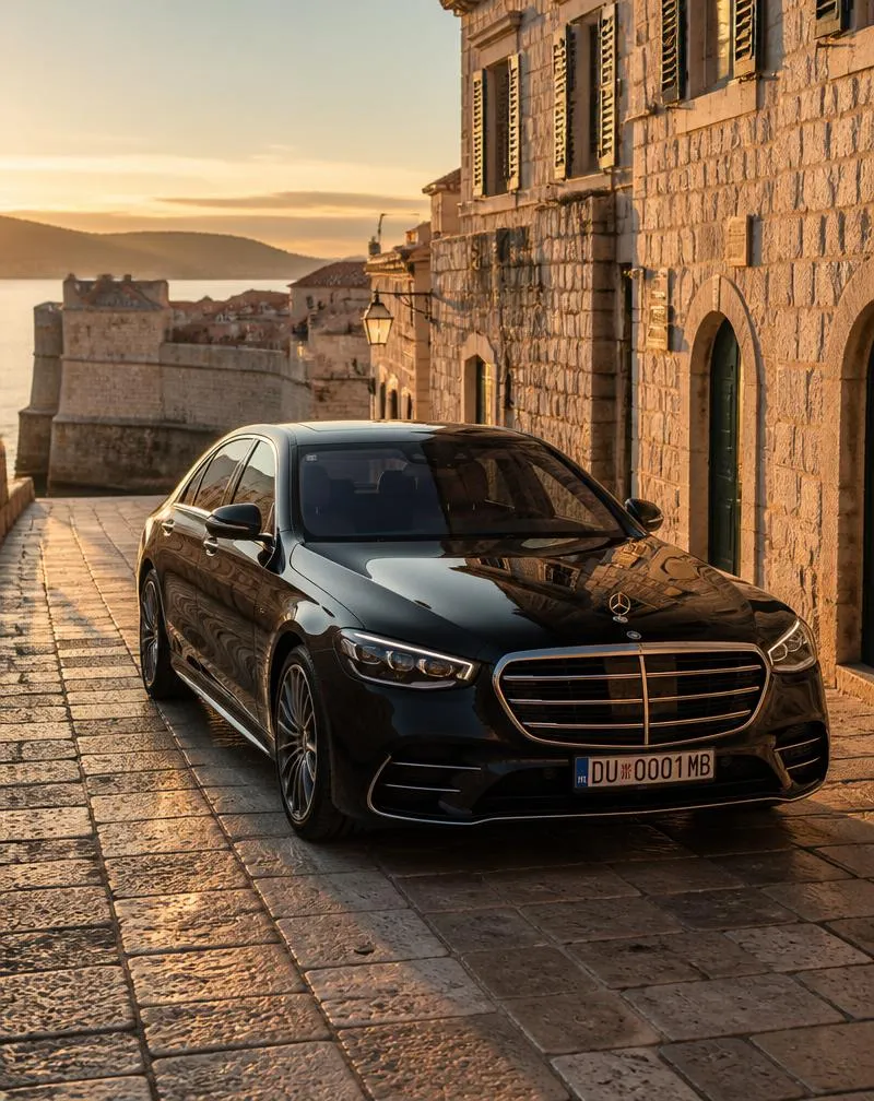 Premium vehicle waiting in the warm light of Dubrovnik's stone streets