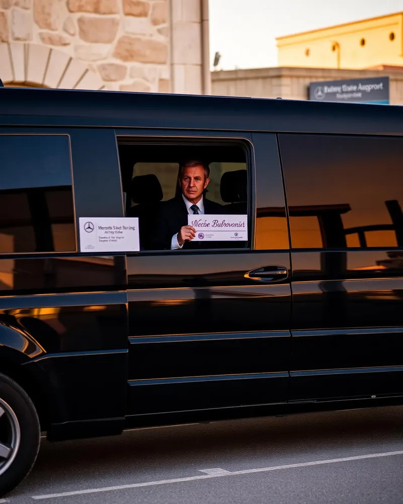 Chauffeur with name card meeting a guest at Dubrovnik Airport